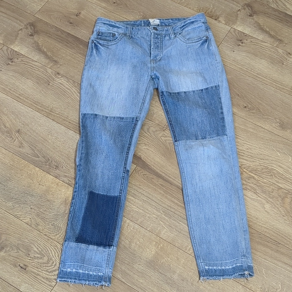 FREE PEOPLE Jax Patchwork Raw Hem 4-Button Fly Skinny Jeans Size 28 - Picture 4 of 9